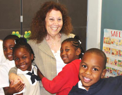 Gail with students in St. Kitts